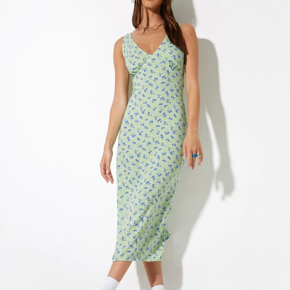 Motel Rocks Lisheva Midi Dress in Lime Floral Small